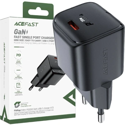Afbeelding van Acefast A73 Mini PD 20W GaN USB C wandlader zwart