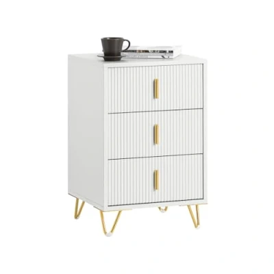 Afbeelding van SoBuy Nachtkastje met 3 laden, nachtkastje, bankpunt, bijzettafel voor woonkamer, slaapkamer, kantoor, wit, L 40 x H 63 D cm, FBT115 W