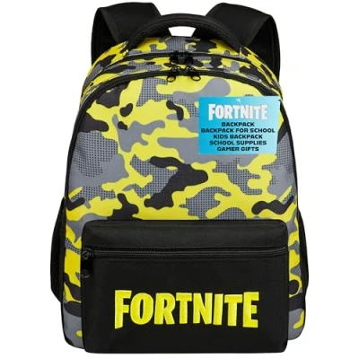 Afbeelding van Fortnite rugzak voor kinderen en jongeren, schooltas kinderen, gamer, met vakken ritssluiting, meisjes jongens, reizen, sport school, Geel.