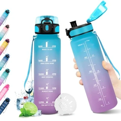 Afbeelding van KollyKolla waterfles voor kinderen, met tijdschema, open 1 klik, sportfles, lekvrij, BPA vrij, sportschool, werk, fietsen, wandelen, 500 ml