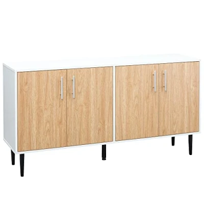Afbeelding van HOMCOM Dressoir voor woonkamer/eetkamer, opbergkast, 2 kasten met verstelbare planken, wit, licht eiken