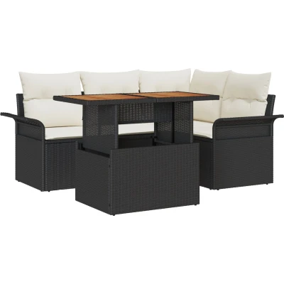Afbeelding van vidaXL 5 delige Tuin Eetset met Kussens Zwart Poly Rattan Acacia
