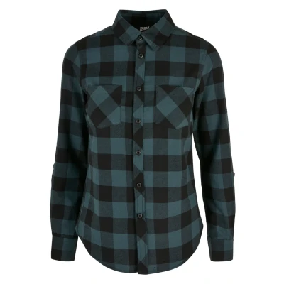Afbeelding van Urban Classics Turnup Checked Flanell Blouse 3XL Blauw/Zwart