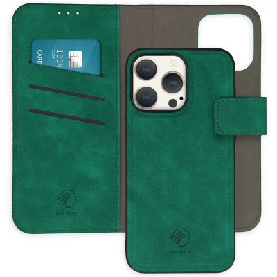Afbeelding van iMoshion Hoesje Geschikt voor iPhone 15 Pro Max Met Pasjeshouder Uitneembare 2 in 1 Luxe Bookcase Donkergroen