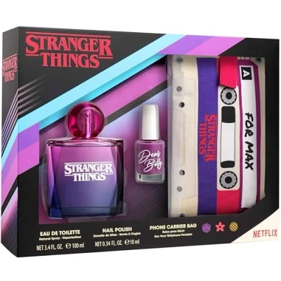 Afbeelding van NETFLIX Stranger Things cadeauset met eau de toilette 100 ml, nagellak en beschermhoes in retrocassettevorm voor meisjes