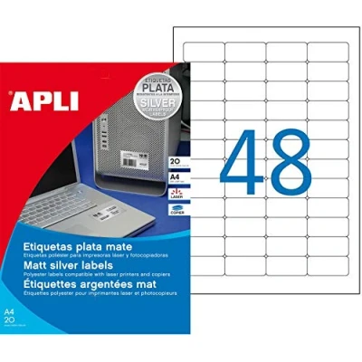 Afbeelding van Printerlabels Apli Ziverachtig Metaal 45,7 x 21,2 mm A4