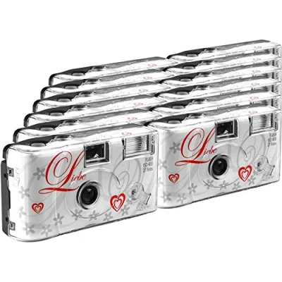 Afbeelding van TopShot Love Wegwerpcamera, wit, geschikt als bruiloftcamera, 27 foto&#039;s, flits, 12 stuks