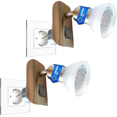 Afbeelding van Trango Set van 2 11 242 wandlampen *CALI* in mat nikkel met glazen kap Plug Light incl. 1x GU10 3000K warmwitte ledlamp en tuimelschakelaar leeslamp, keukenlamp