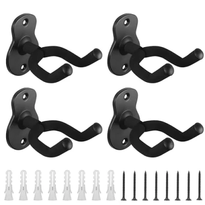 Afbeelding van Belle Vous 4 Pak Zwarte Muur Gemonteerde Gitaar Hangers met Schroeven Houder Standaard voor Akoestische en Elektrische Gitaren Past de Meeste Maten Bracket Ukelele, Bass, Mandoline Banjo