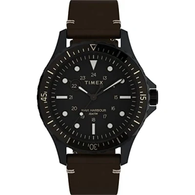 Afbeelding van Timex Analoog herenhorloge met een leren armband Navi XL, zwart., TW2V45400