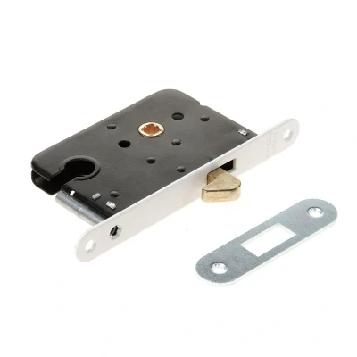 Afbeelding van Mauer 1134 schuifdeurslot doornmaat 50 PC 55 voorplaat afgerond WIT RAL9010