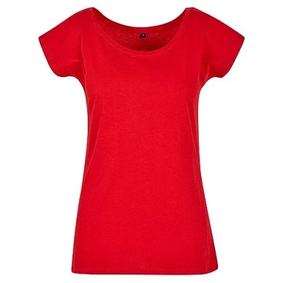 Afbeelding van Build your Brand Modieus T shirt met wijde hals voor dames van katoen in vele kleuren, maten XS 5XL, Urban Red, M, Stedelijk rood