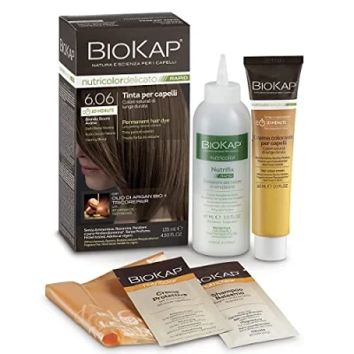 Afbeelding van BIOKAP Nutricolor Doux Rapid, haarkleur zonder ammoniak, haarkleuring, voedt, kleur en reparatie, kleuring met 10 minuten aanbrengen, 6,06 blond, 135 ml