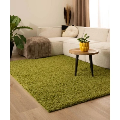 Afbeelding van Hoogpolig Vloerkleed Shaggy Trend Effen Groen 60x110 Cm