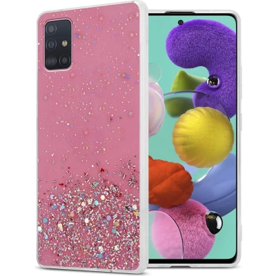 Afbeelding van Cadorabo Hoesje geschikt voor Samsung Galaxy A51 4G / M40s in Roze met Glitter Beschermhoes van flexibel TPU silicone fonkelende glitters Case Cover Etui