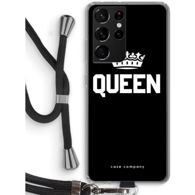 Afbeelding van Case Company® hoesje met Koord geschikt voor Samsung Galaxy S21 Ultra Queen Zwart Telefoonhoesje Bescherming aan alle Kanten en Over de Schermrand