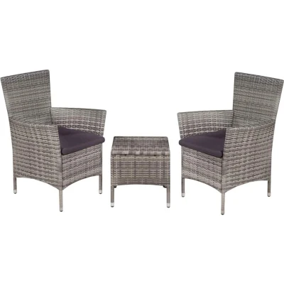 Afbeelding van 3 delige Bistroset poly rattan grijs
