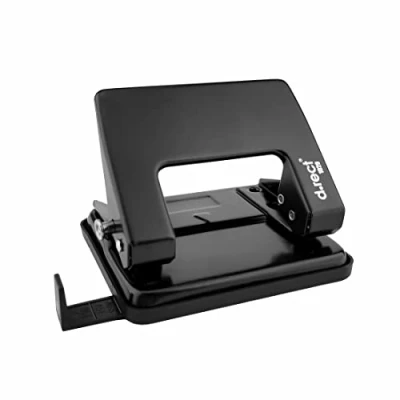 Afbeelding van D.RECT 1020, perforator met 2 gaten, capaciteit van 20 vellen, metalen perforator, willekeurige kleur, geleidingsliniaal