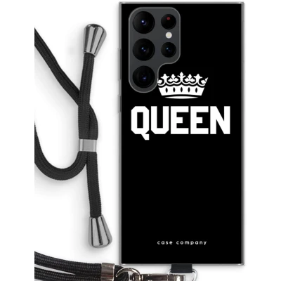 Afbeelding van Case Company® hoesje met Koord geschikt voor Samsung Galaxy S22 Ultra Queen Zwart Telefoonhoesje Bescherming aan alle Kanten en Over de Schermrand