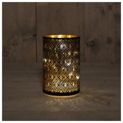 Afbeelding van Anna&#039;s Collection Glazen Cylinder Kosmos Kerstverlichting 10x15 cm Zwart 8 Led Warm Wit