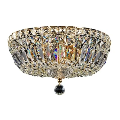 Afbeelding van MAYTONI DECORATIVE LIGHTING Basfor Plafondlamp, rond, kristal, gouden frame, echte kristallen, 3 lampen, E14, 60 W, 220 V 240 V, voor woonkamer, hotel, hal, restaurants, theater