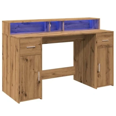Afbeelding van vidaXL Bureau met LED verlichting 140x55x91 cm hout artisanaal eiken