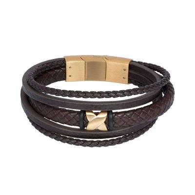 Afbeelding van iXXXi Elias MEN Leather Armband matt gold maat 19 20.5