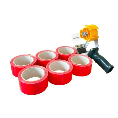 Afbeelding van Kortpack 6 Rollen Rode PP acryl Tape + dispenser Rood (6 dispenser)