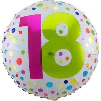 Afbeelding van Folat Folieballon 18 Jaar Wit/Stippen Meerkleurig 45 cm