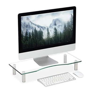 Afbeelding van Relaxdays monitor verhoger glas monitorstandaard beeldschermverhoger tv verhoging Medium