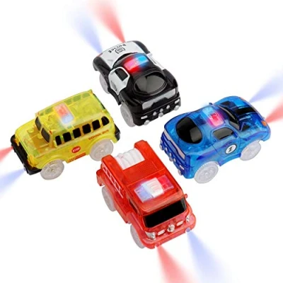 Afbeelding van tracks Cars Set van 4 magische auto&#039;s met 5 knipperende ledlampen, lichtgevende speelgoedauto&#039;s, compatibel de meeste voor kinderen, jongens en meisjes