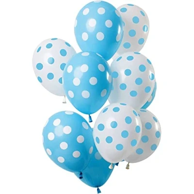 Afbeelding van Ballon set blauw wit stippen 12 stuks