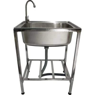 Afbeelding van Mobiele wasbak camping kamperen RVS verstelbare poten 60x45x79 cm spoelbak gootsteen buitenkeuken