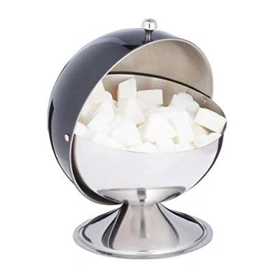 Afbeelding van Relaxdays suikerpot met deksel suikerpotje bonbonnière snoeppot rvs voorraadpot zwart