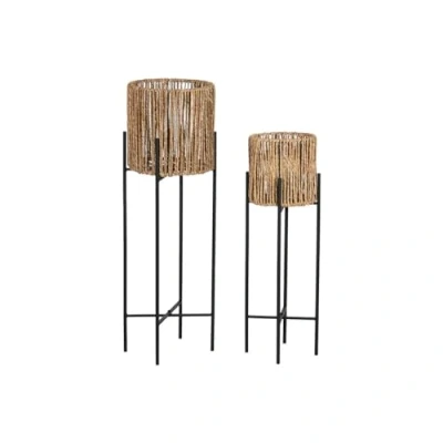 Afbeelding van Plantenbakkenset Home ESPRIT Zwart Metaal Vezel 23 x 76,5 cm