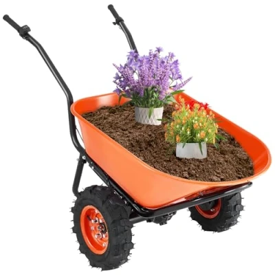 Afbeelding van VEVOR Elektrische kruiwagen, 2 wielen, gemotoriseerde tuinwagen, 500 W, metalen handgreep, breed wiel, 40 cm, 260 kg, gebruikswagen, eenvoudig opladen voor boerderij, gazon, buiten, tuinieren,