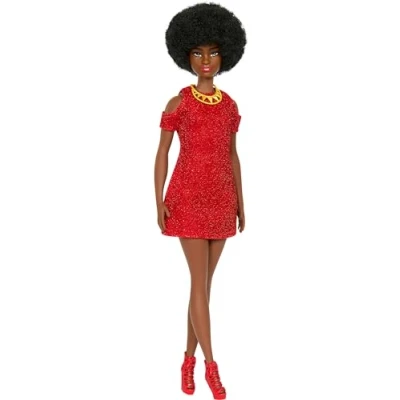 Image de Fashionistas 221 poupée avec cheveux noirs et robe rouge HRH18