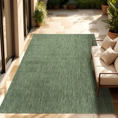 Afbeelding van Paco Home In &amp; Outdoor Balkon Terras Keukenvloerkleed Eenkleurig Gemêleerd Patroon 150 cm Quadrat