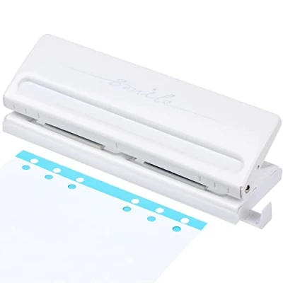 Afbeelding van Nietmachine, mini perforator met 6 gaten, verstelbare afstand, voor A4, A5, A6, B7, gat maximaal vellen (wit)