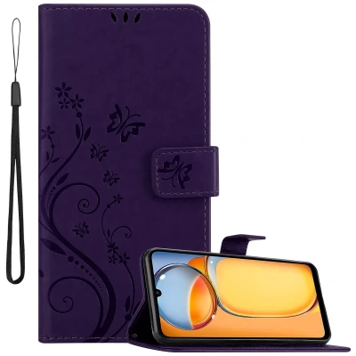 Afbeelding van Cadorabo Hoesje geschikt voor Xiaomi Redmi 13C in BLOEMEN DONKER PAARS Beschermhoes bloemmotief met magnetische sluiting, standfunctie en kaartsleuven Book Case Cover Etui