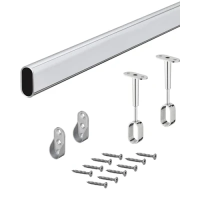 Afbeelding van Gedotec Meubelbuis Ovale kaststang 600 mm metaal kledingstang met 2 stuks kastbuislagers voor plafondmontage verchroomd staal 1 set