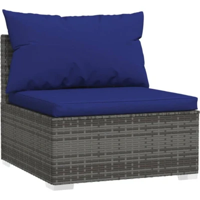 Afbeelding van Tuinmiddenbank met kussens poly rattan grijs