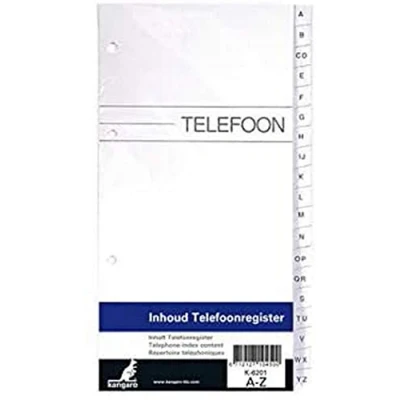 Afbeelding van Telefoonalbum Kangaro navulling A Z 200x100mm 4 rings