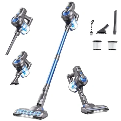 Image de Greenote aspirateur sans fil 23 000 Pa léger, vertical avec lumières LED, multifonction 6 en 1, fonctionne 35 min, poids 1,5 kg, pour sols durs et tapis à poils courts