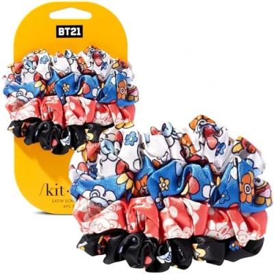 Afbeelding van BT21 x Kitsch 4 stuks satijnen haarelastiekjes zachte en paardenstaarthouders voor vrouwen, zonder schade