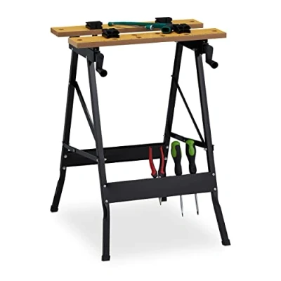 Afbeelding van Relaxdays Opvouwbare werkbank, tot 100 kg, verstelbare werktafel, 4 klembekken, 75,5 x 56 62 cm (h b d), natuur/zwart
