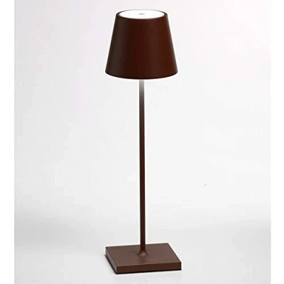 Afbeelding van Zafferano Poldina Draadloze bureaulamp, oplaadbaar nachtlampje, oplaadbare tafellamp, gelakt aluminium, led lichtbron, 9 uur batterijduur, H 38 cm, IP54 bescherming, 2,2 W roest