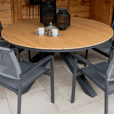Afbeelding van Arezzo tuintafel rond polywood teaklook 150 cm