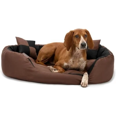 Afbeelding van lionto Hondenbed 4 in 1 met omkeerbaar kussen, maat M, 85 x 70 cm, zwart/bruin