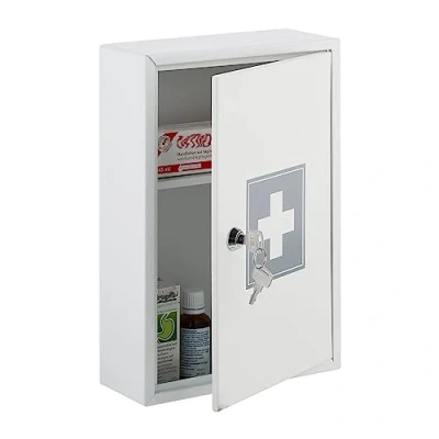 Afbeelding van medicijnkast kruis slot 32 x 21,5 8 cm 2 vakken wit grijs